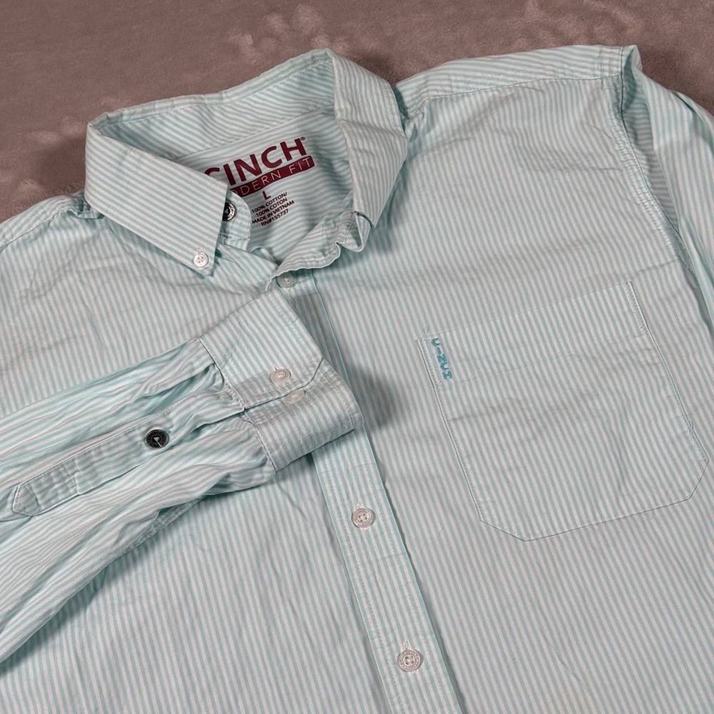 Cinch Men's Mint Green and White Stripe Button-Down Shirt